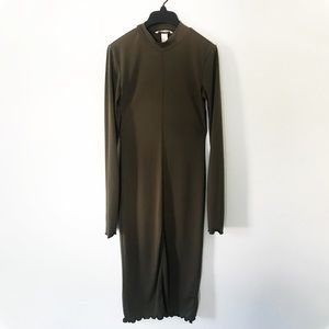Olive Mock Neck Midi Dress